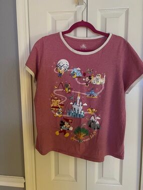 Disney Mauve Short Sleeve Tee with Park Map & Characters